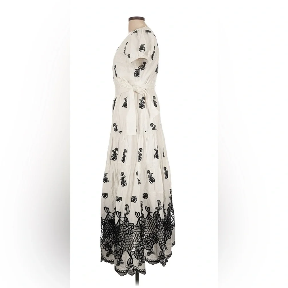 Anthropologie Not So Serious Pallavi Mohan Embroidered Wrap Midi Dress M NWT - Picture 6 of 9